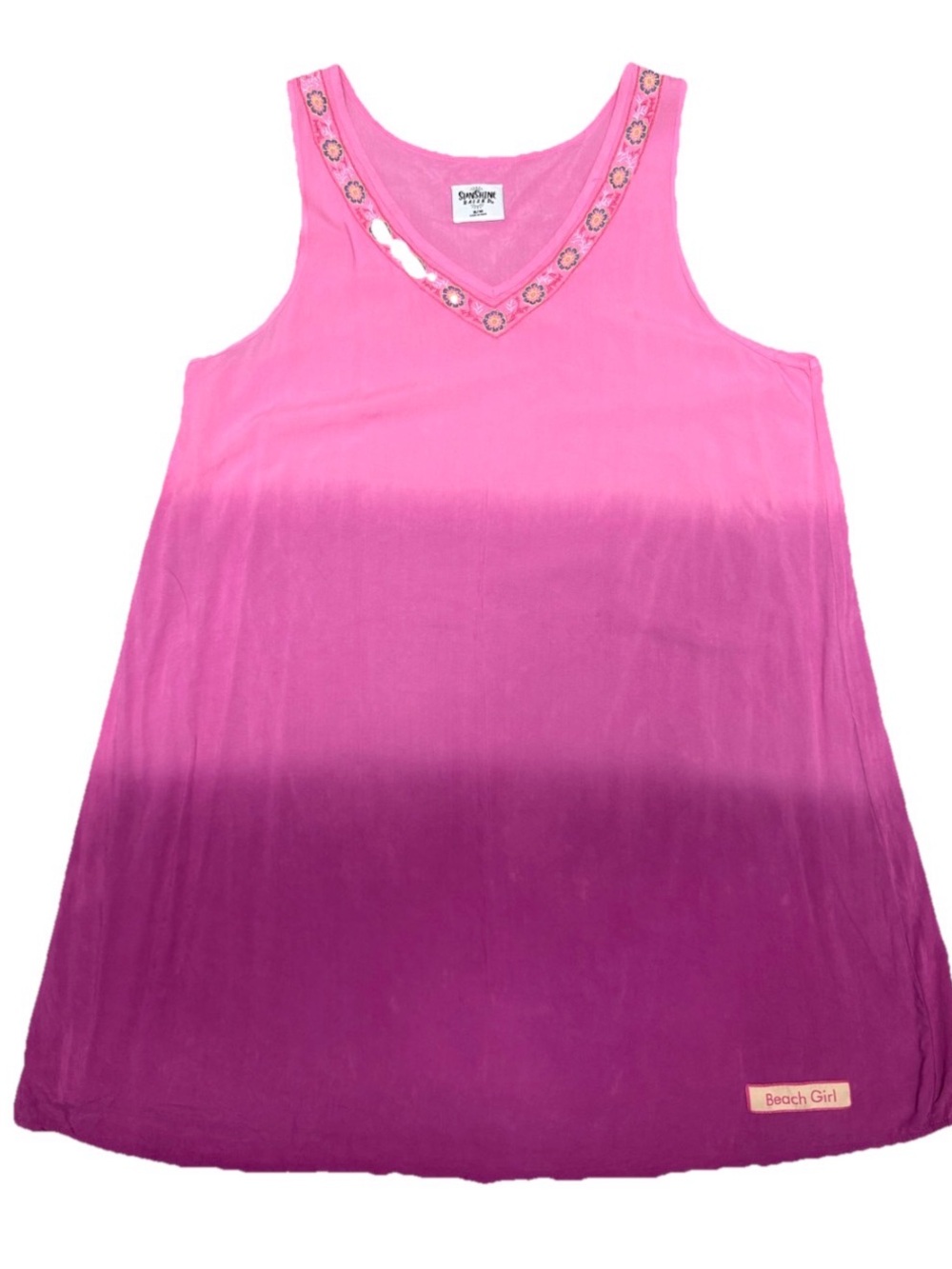 Sunshine Raised Pink Boho Mini Dress S/M Embroidered Sleeveless Beach Cover Up